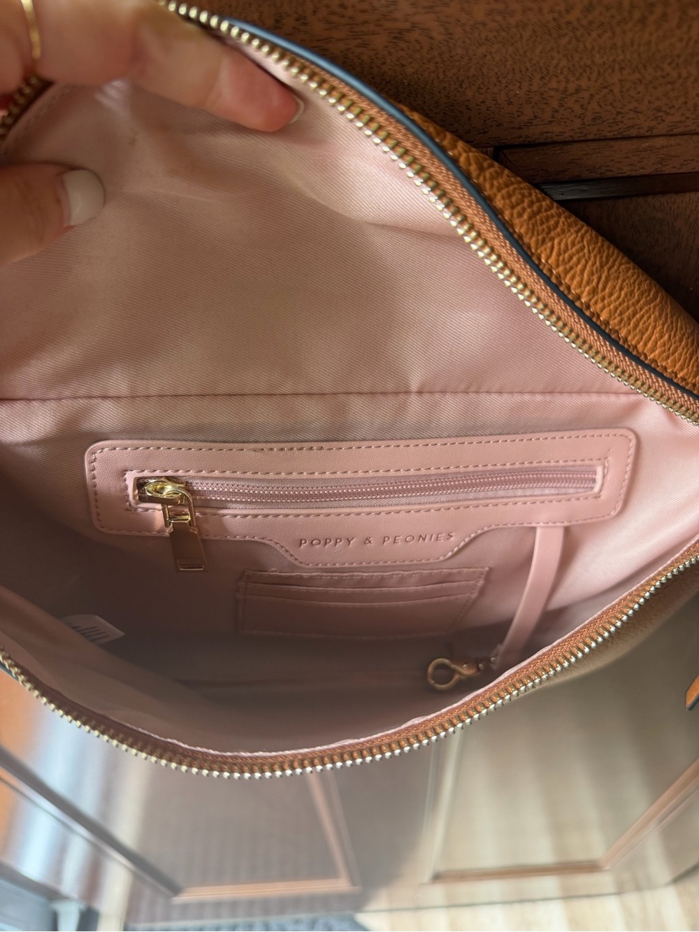Poppy & Peonies Pebbled Leather Crossbody in Cognac - Picture 3 of 3